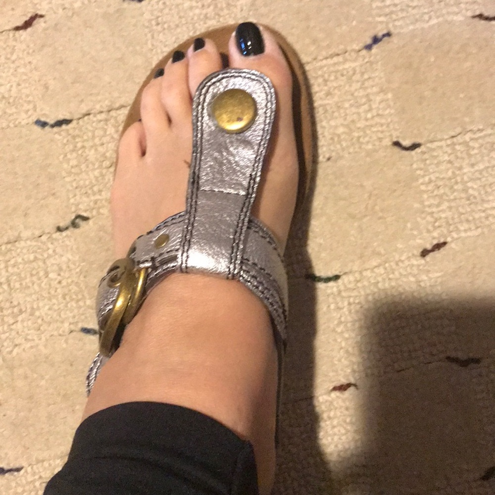 Metallic silver sandals
